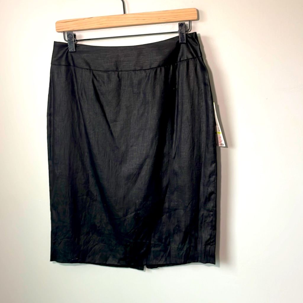 Nwt Anne Klein Black 100% Linen Pencil Skirt Size 4. Career Staple